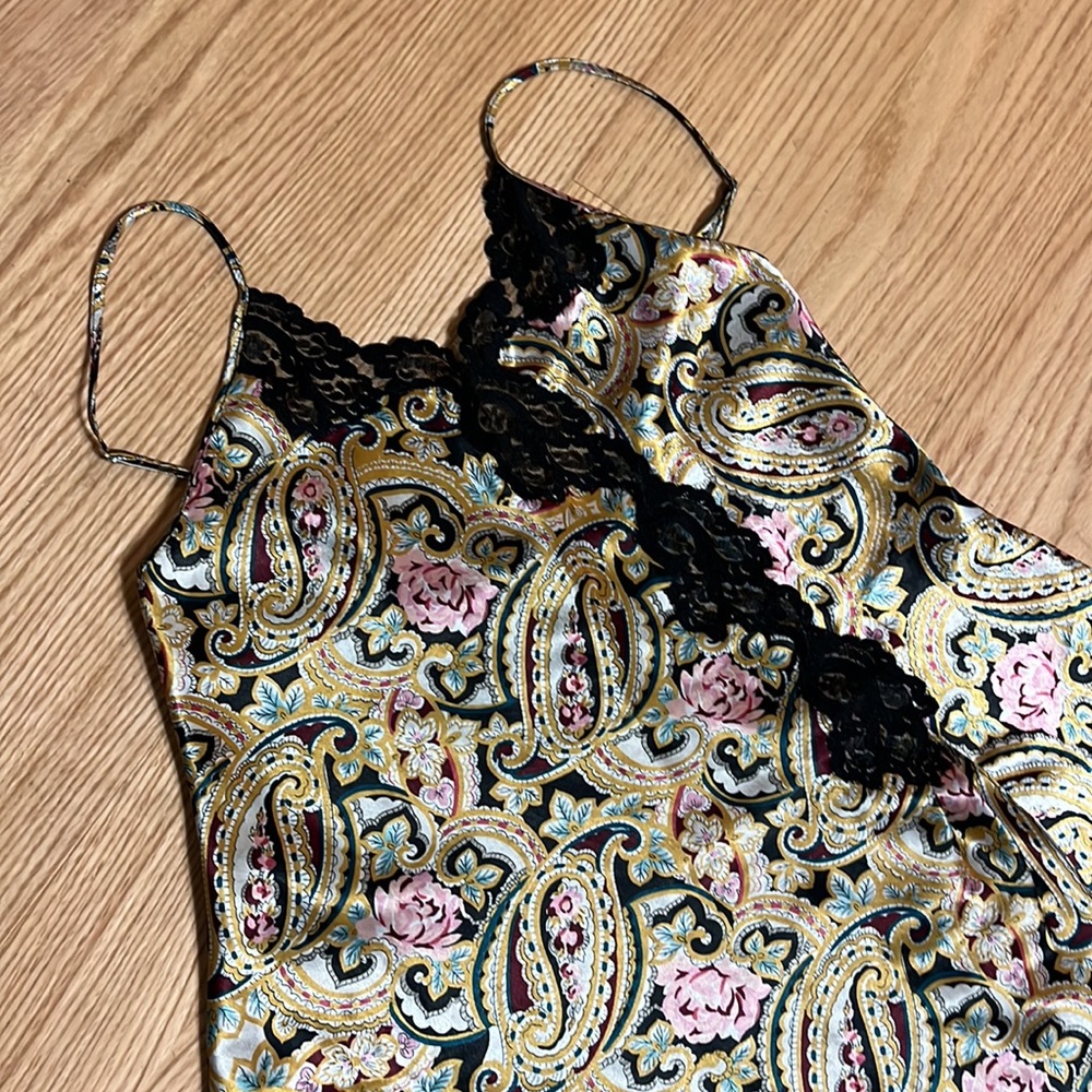 THE BAY vintage satin paisley slip dress with lace